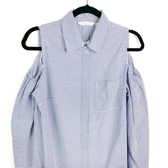 Soft Surroundings Bristol Striped Cold Shoulder Tunic Top Blue White Size Small - Picture 3 of 9